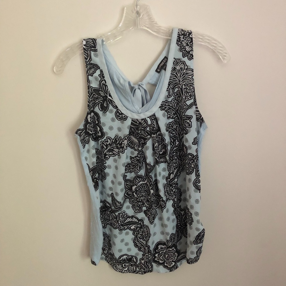 Express Flower Pattern Lightweight Sleeveless Top with Tie Neck Size Small